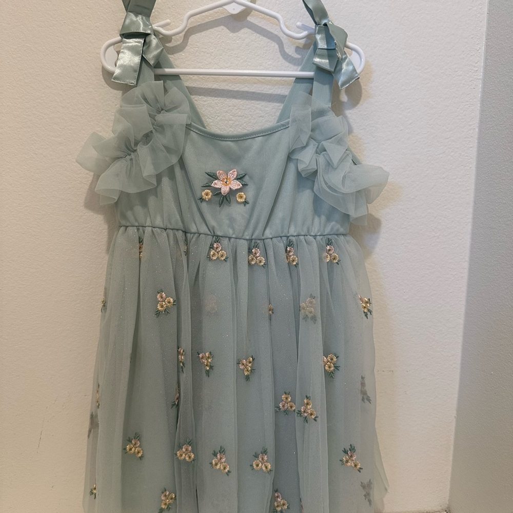 Floral Embroidered Kids Casual Dress - Green